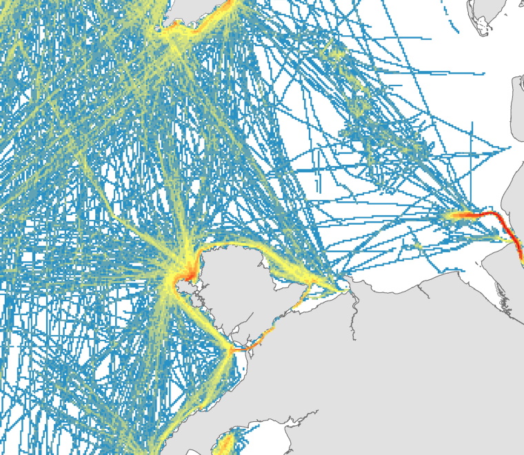 Map of recreational boating activity in Anglesey