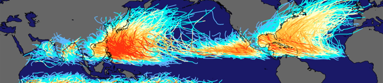 Tracks and intensity of historic tropical storms