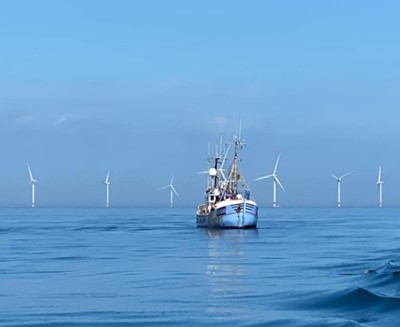 Fishing vessel and wind turbines