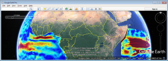 Google Earth monthly average residual surface current speed and direction