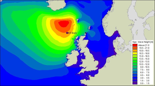 A wave height map of the world record significant wave height