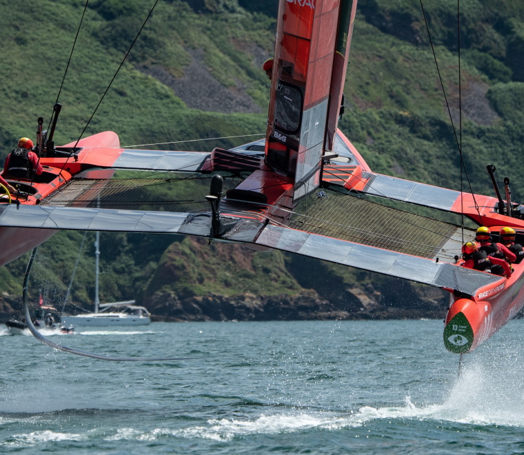  Spain SailGP Team in action during a practice session ahead of Event 3, Season 2 in Plymouth